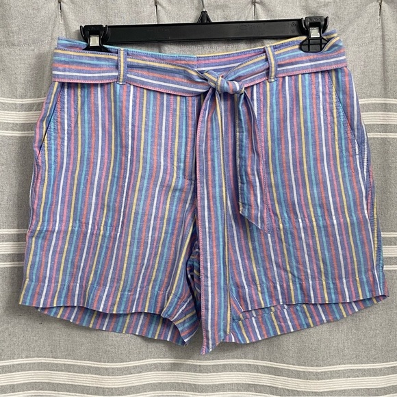 TALBOTS / Tie Waist Shorts Sunshine Stripes Linen/Cotton Blend Size 8P - Picture 2 of 9